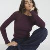 Red Long Sleeve Scallop Trim Top