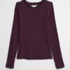 Red Long Sleeve Scallop Trim Top