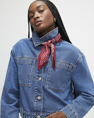 Red Plisse Paisley Print Neck Scarf