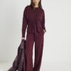 Red Premium Long Sleeve Tie Front Top