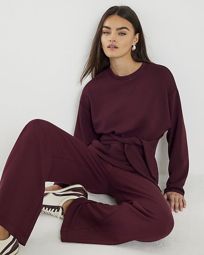 Red Premium Long Sleeve Tie Front Top