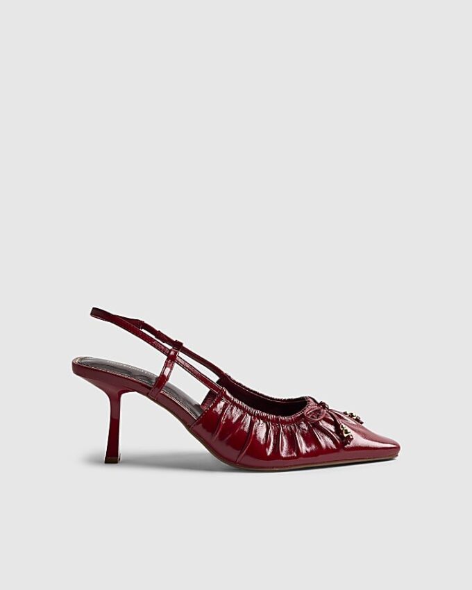Red Ruched Bow Court Heels