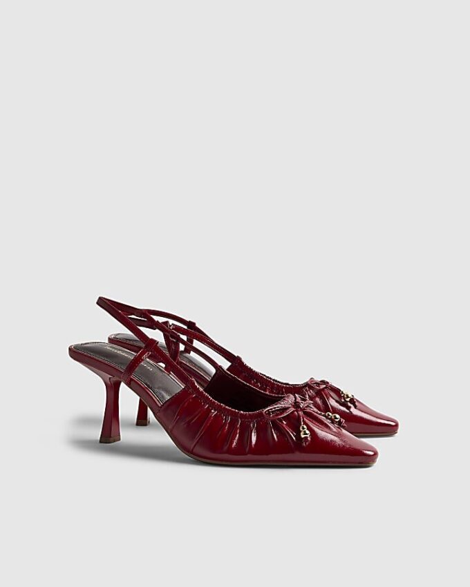 Red Ruched Bow Court Heels