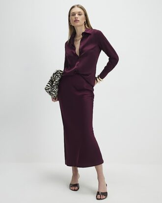 Red Satin Midi Skirt