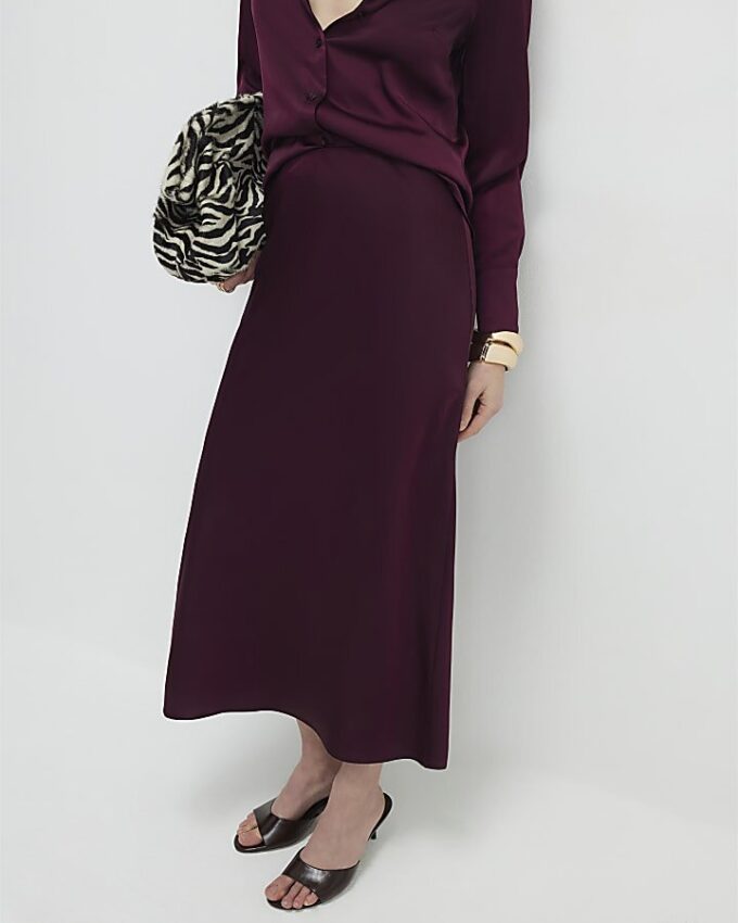 Red Satin Midi Skirt