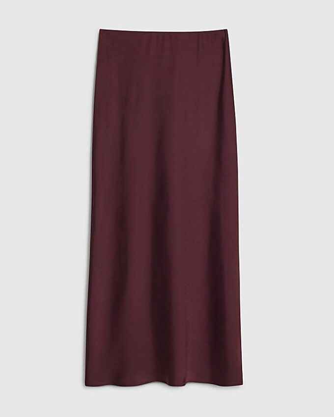 Red Satin Midi Skirt