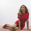 Red Short Sleeve Scallop Trim Mini Dress
