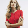 Red Short Sleeve Scallop Trim Mini Dress