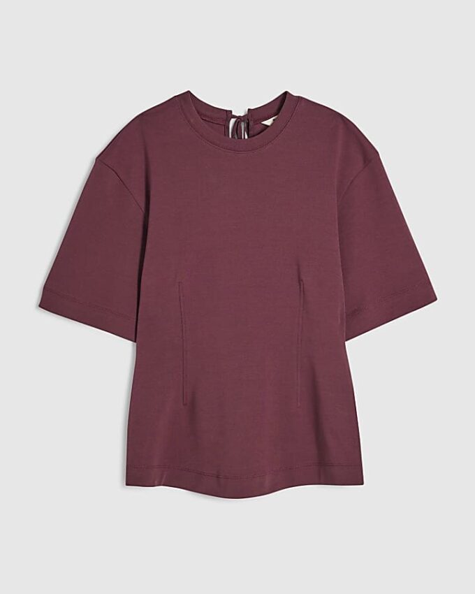 Red Short Sleeve Tie Back Seamed Top