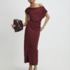 Red Stretchy Draped Midi Dress