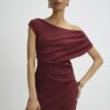 Red Stretchy Draped Midi Dress