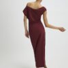 Red Stretchy Draped Midi Dress