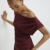 Red Stretchy Draped Midi Dress