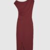 Red Stretchy Draped Midi Dress