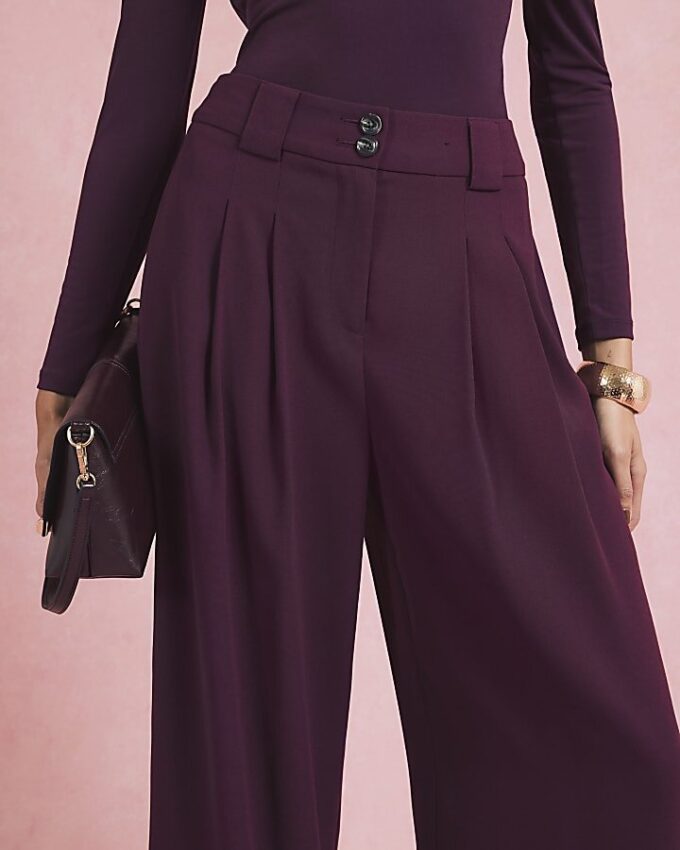 Red Wide Leg Tailored Trousers