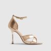 Rose Gold Cross Over Strap Heeled Sandals