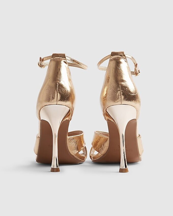 Rose Gold Cross Over Strap Heeled Sandals