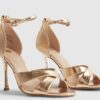 Rose Gold Cross Over Strap Heeled Sandals