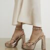 Rose Gold Diamante Platform Heeled Sandals