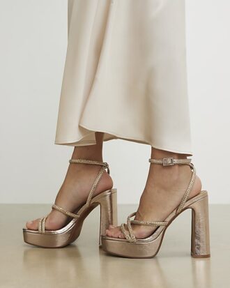Rose Gold Diamante Platform Heeled Sandals