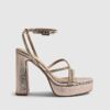 Rose Gold Diamante Platform Heeled Sandals