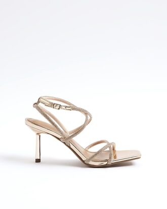 Rose Gold Diamante Strappy Heeled Sandals