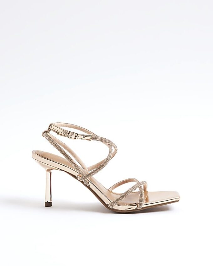 Rose Gold Diamante Strappy Heeled Sandals