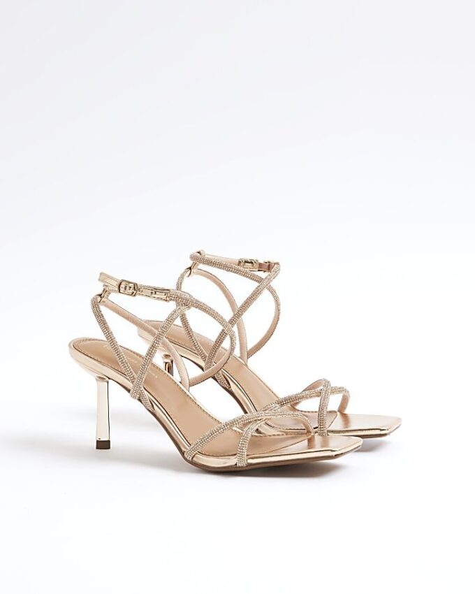 Rose Gold Diamante Strappy Heeled Sandals