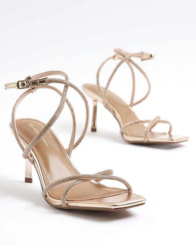 Rose Gold Diamante Strappy Heeled Sandals