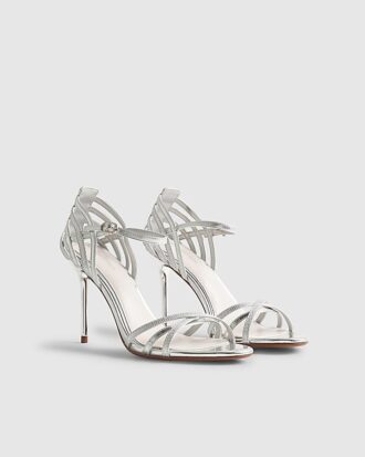 Silver Caged Back Heeled Sandals