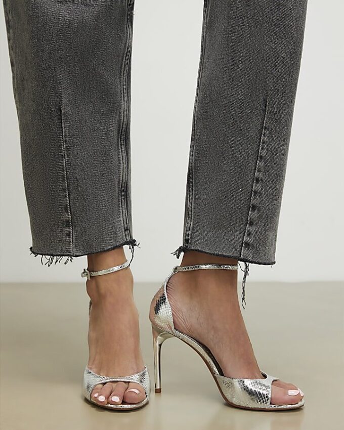 Silver Closed Back Heeled Sandals