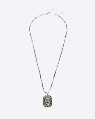 Silver Dragon Tag Necklace