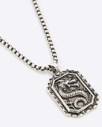Silver Dragon Tag Necklace