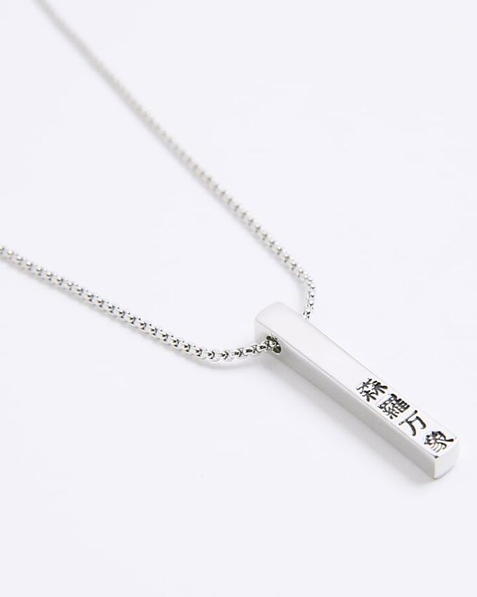 Silver Japanese Bar Pendant Necklace