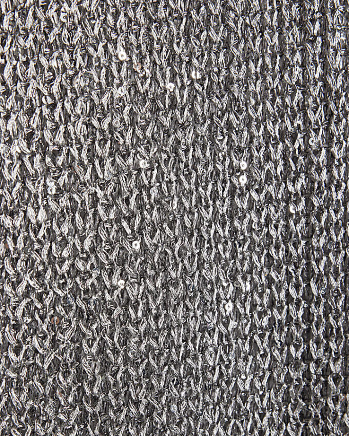Silver Metallic Knit Wide Leg Trousers