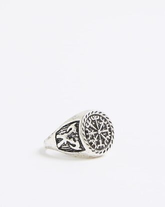 Silver Rhodium Compass Ring