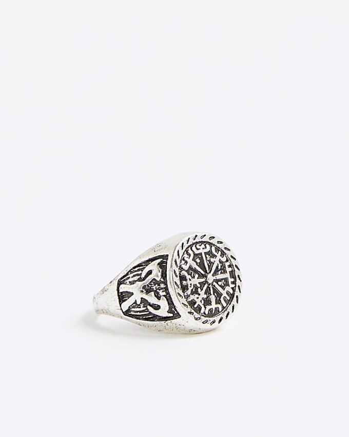Silver Rhodium Compass Ring