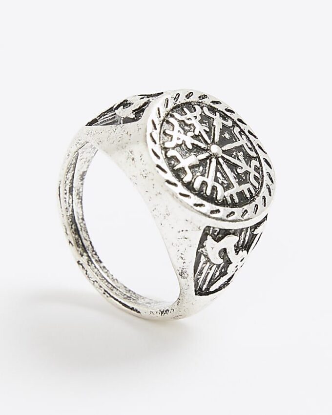 Silver Rhodium Compass Ring