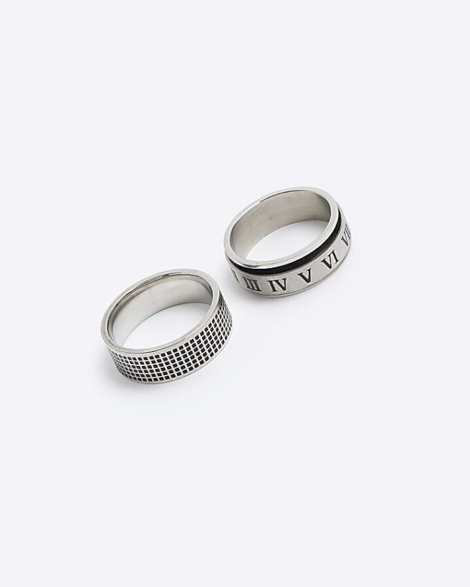 Silver stainless steel pack of 2 rings