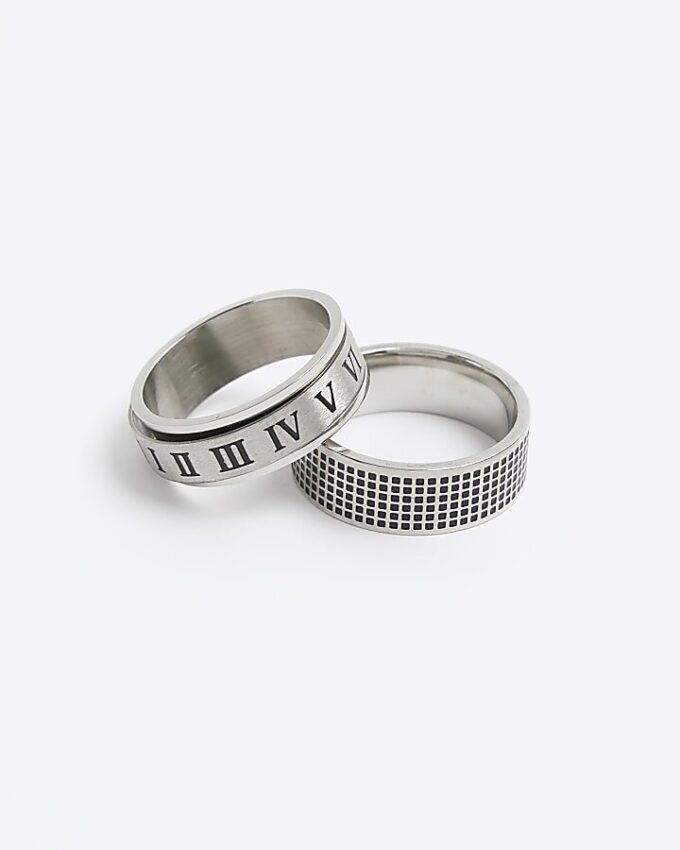 Silver stainless steel pack of 2 rings