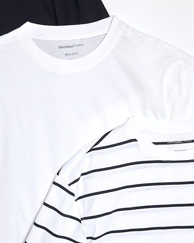 White 3 Pack Regular Fit Stripe T-Shirt