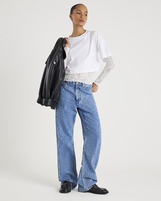 White Boxy Lace Hybrid T-shirt