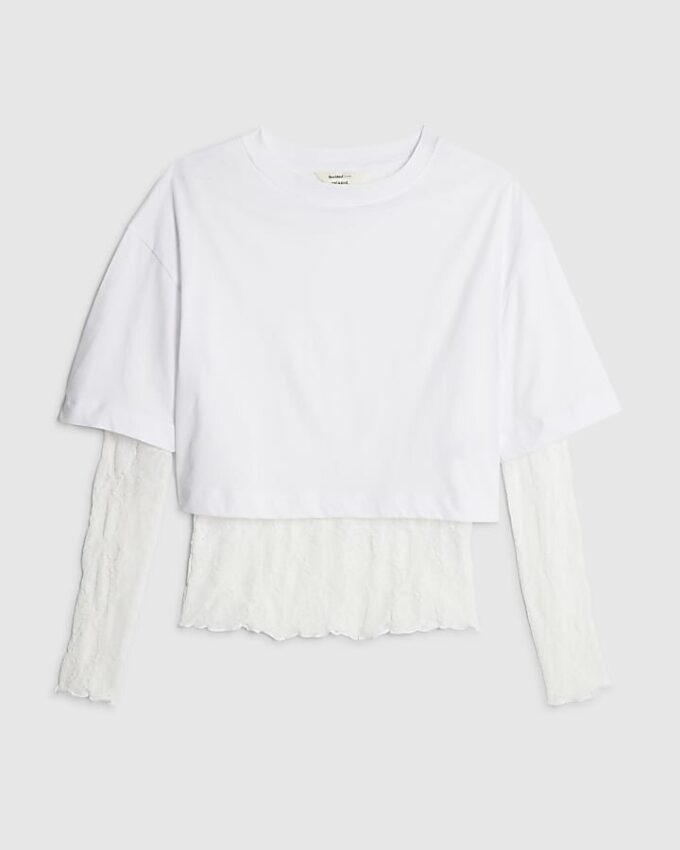 White Boxy Lace Hybrid T-shirt