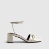 White Branded Block Heel Sandals