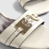 White Branded Block Heel Sandals