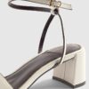 White Branded Block Heel Sandals