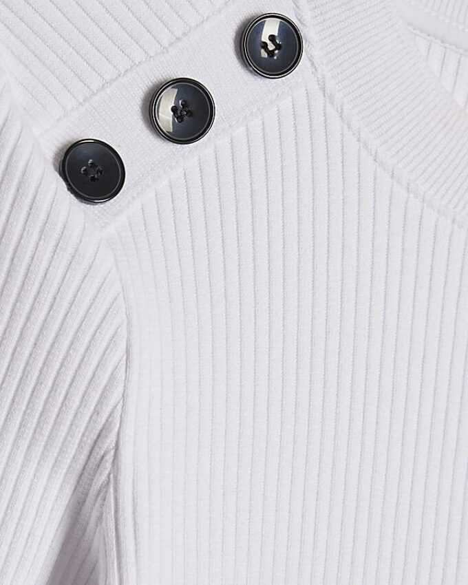 White Button Shoulder Rib Top