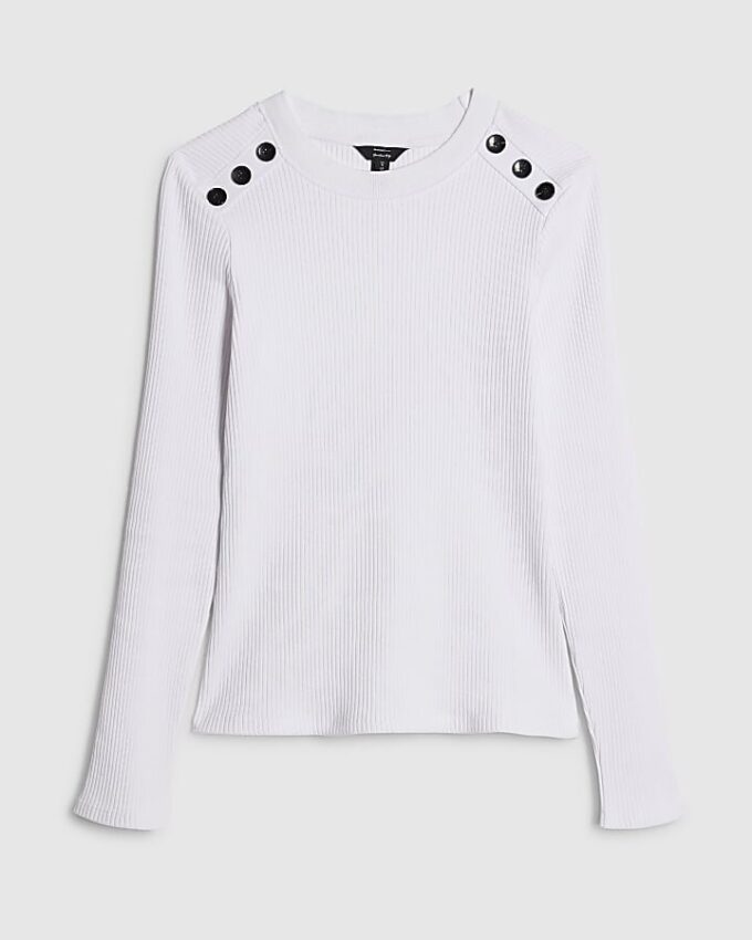 White Button Shoulder Rib Top