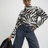 White Cosy Zebra Print Long Sleeve Top
