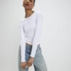 White Cotton Long Sleeve Fitted Top